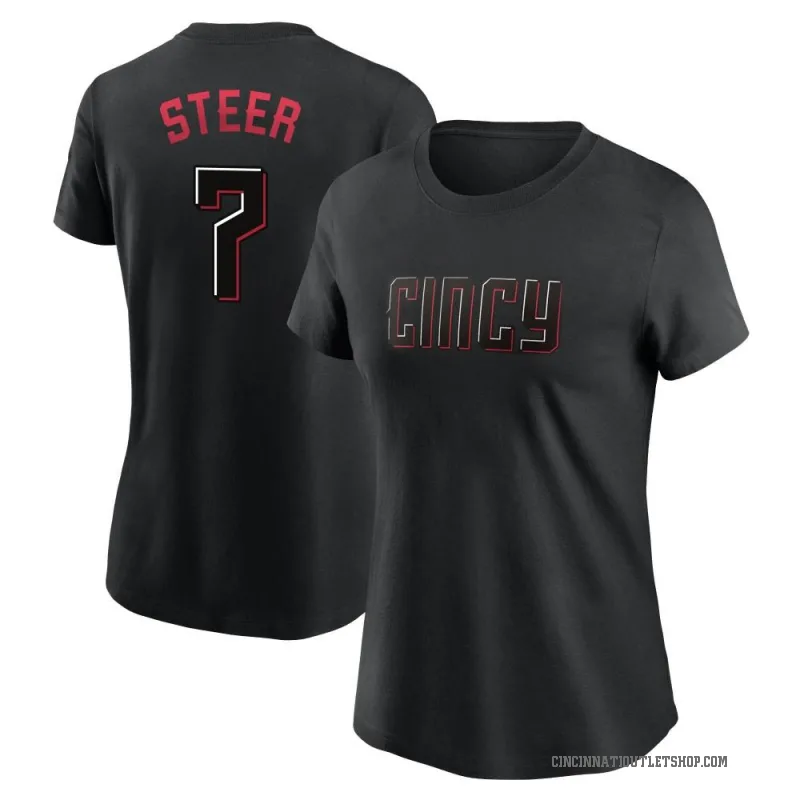 Spencer Steer Women's Black Cincinnati Reds 2023 City Connect T-Shirt